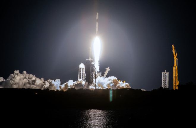A rocket launching showing the commercialization of space