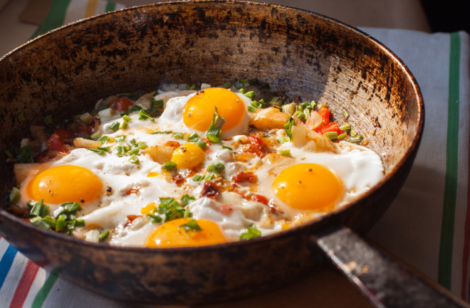 Cooking eggs for breakfast