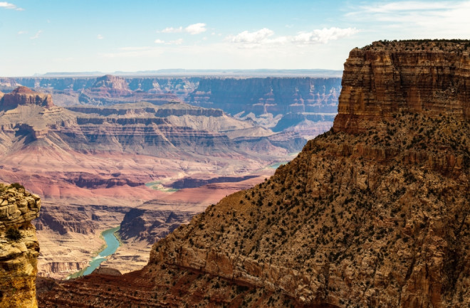 The South Rim of the Grand Canyon National Park, carved by the Colorado River in Arizona, USA. Amazing natural geological formation. The Moran Point. 