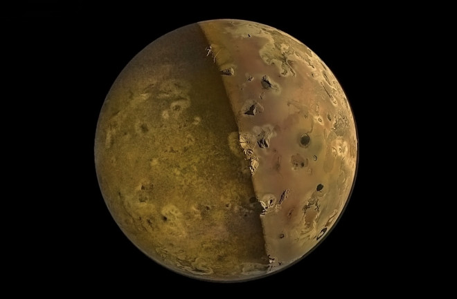 Io illuminated in sunlight reflected from Jupiter. 