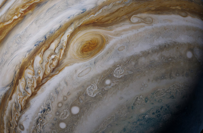 Jupiter is the largest planet in the solar system. Image elements furnished by NASA. 3d rendering illustration. Showing great red spot. Close up view