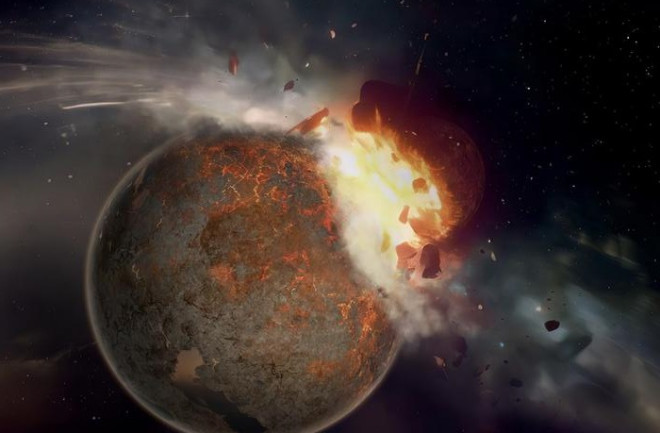 Proto-earth collides with Theia. 