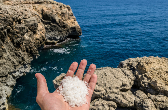In the Plemmirio natural reserve in Sicily, Italy, I found some salt on the rocks left by the sea water after the tide. The arid landscape and the power of nature in this place are impressive.