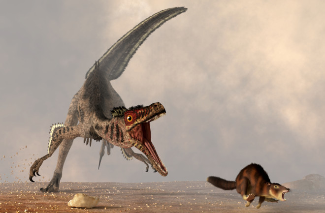 Illustration of a dinosaur with a mammal 