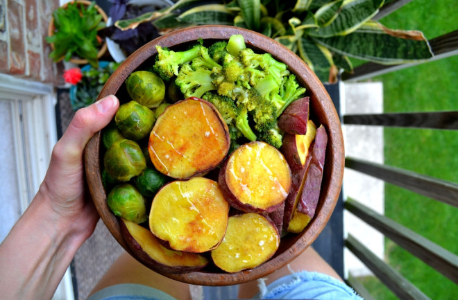 wooden bowl of veggies - shutterstock