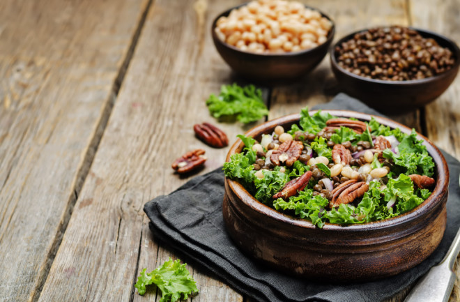 vegetables in bowls on wood table